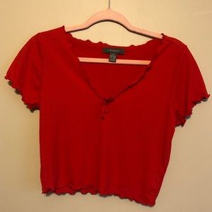 Primark Red Lettuce Hem Cropped Tshirt M